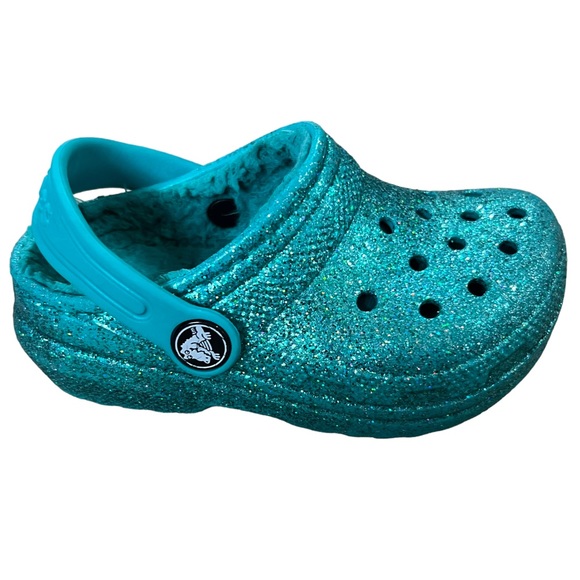 CROCS Other - Crocs Toddler Girls Sparkly Glitter Fur Lined Clogs Size 7C